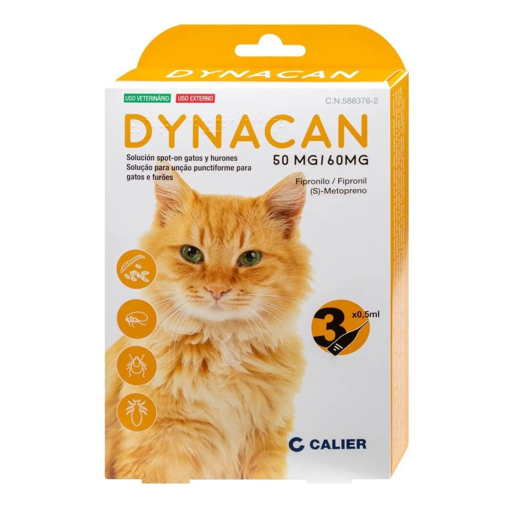 Calier Pipetas  Antiparasitarias  Dynacan contra Pulgas y Garrapatas para Gatos (3 pipetas )